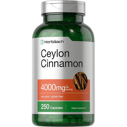 Horbäach Ceylon Cinnamon 4000mg capsules bottle front view