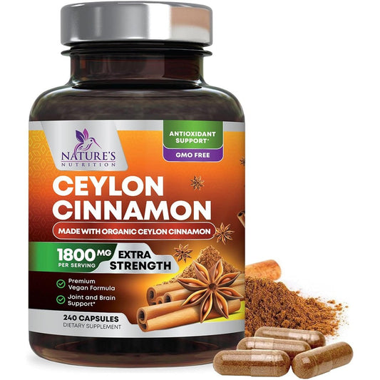 Nature's Nutrition Ceylon Cinnamon 1800mg supplement bottle front view