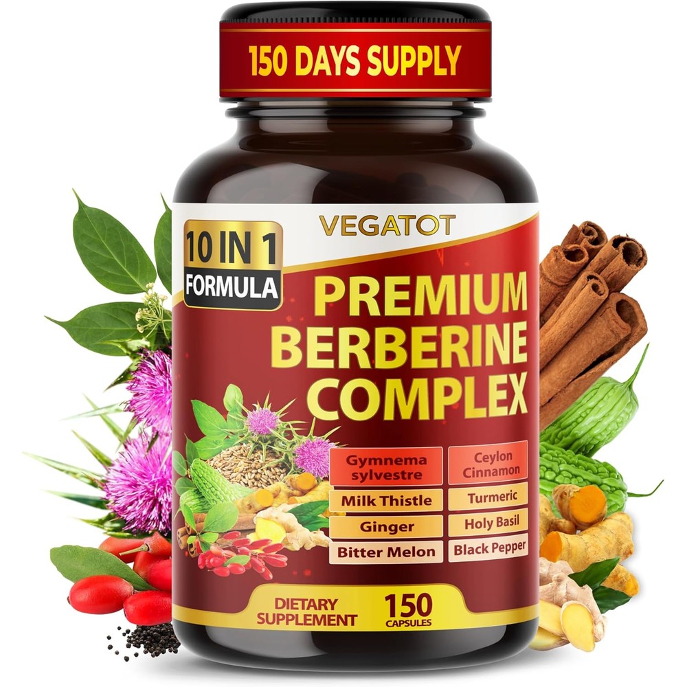Vegatot GlucoSavior Berberine Complex front view with 150 capsules label