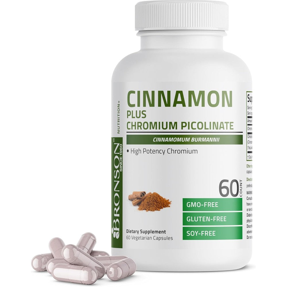Bronson Cinnamon Plus Chromium Picolinate 60 Capsules front view