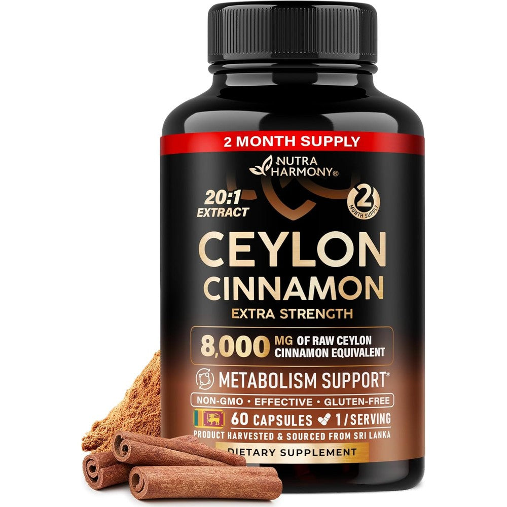 NUTRAHARMONY Ceylon Cinnamon 20 to 1 extract herbal supplement 60 pills bottle