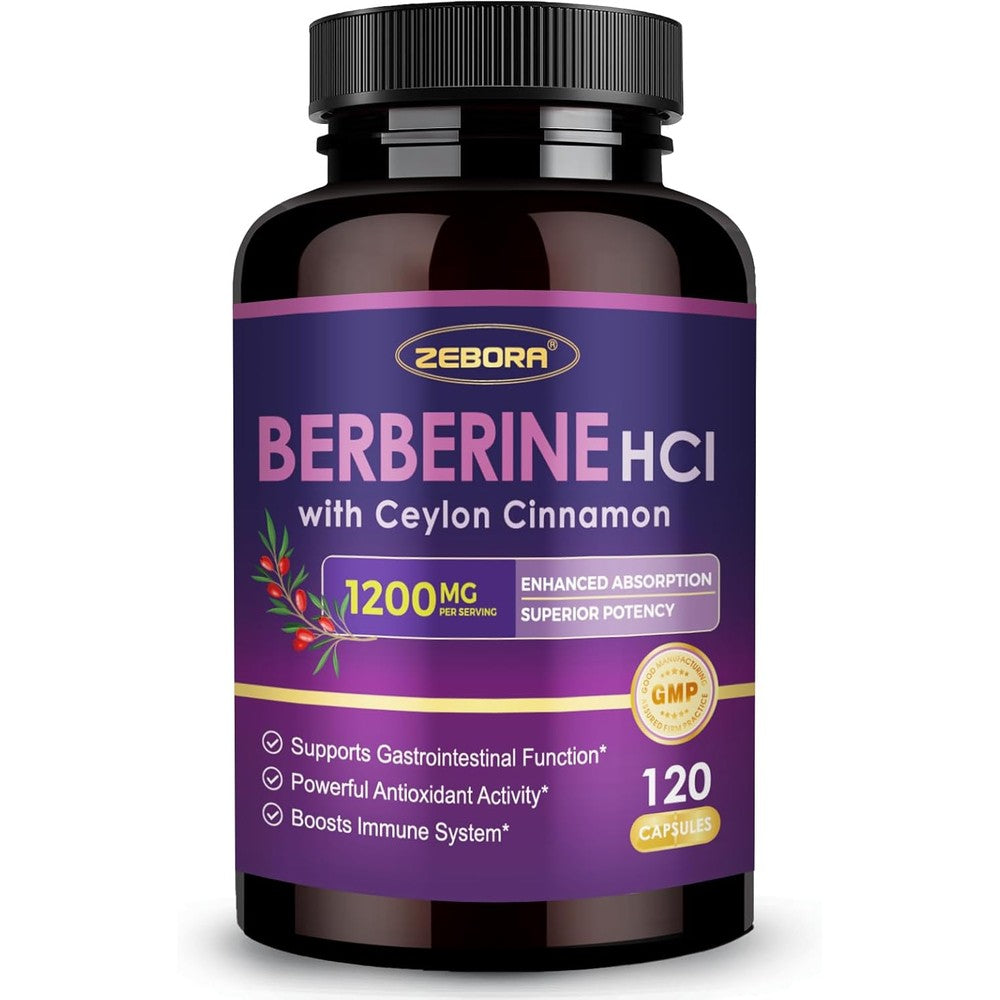 Zebora Premium Berberine HCL 1200mg front bottle view