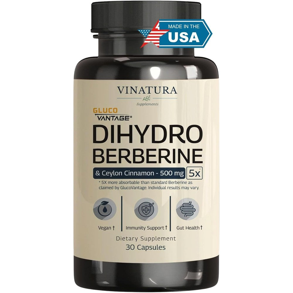 Vinatura Dihydroberberine 500mg GlucoVantage bottle front view