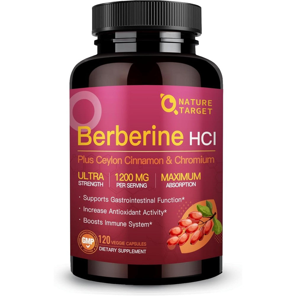 Nature Target Berberine Hcl 1200mg front view supplement bottle