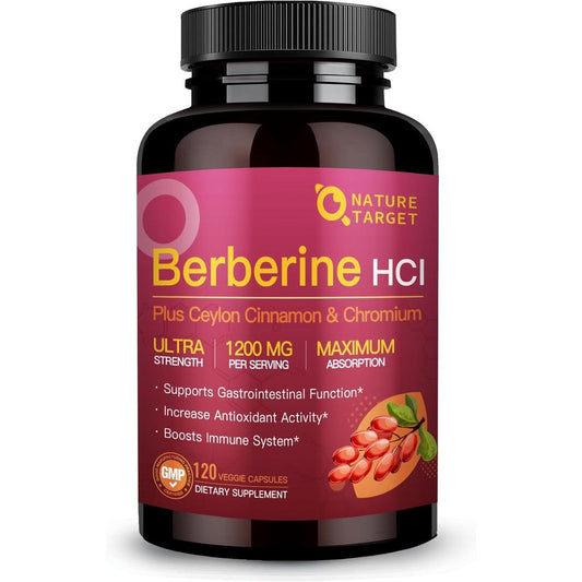 Nature Target Berberine Hcl 1200mg front view supplement bottle