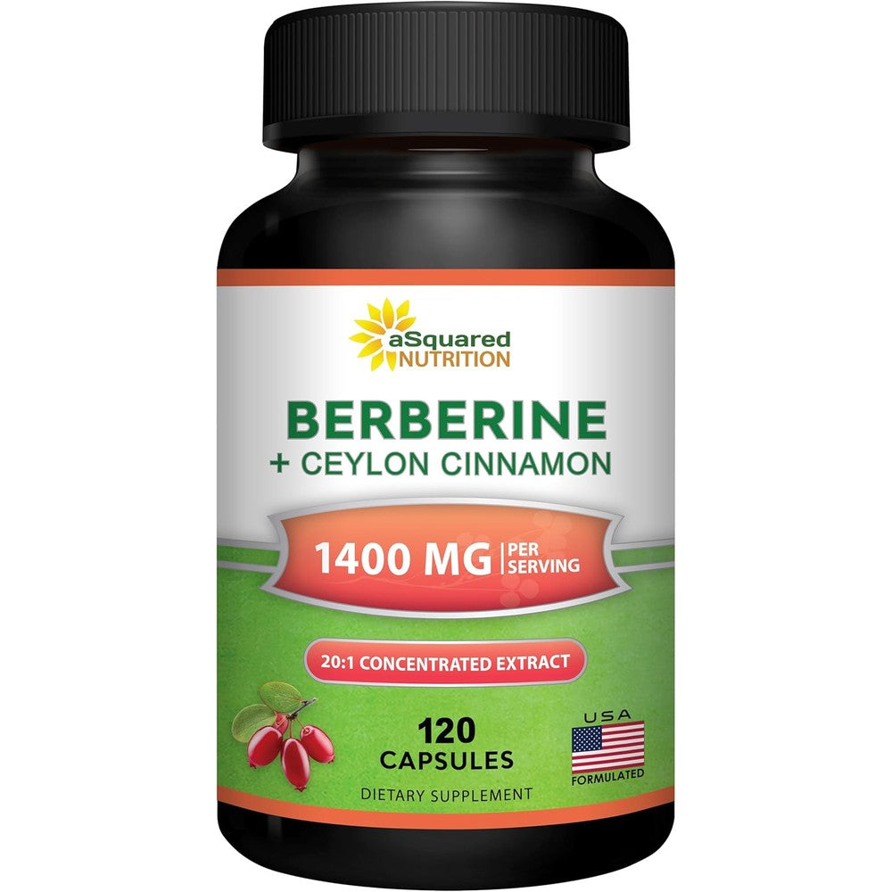 ASquared Nutrition Berberine with Ceylon Cinnamon bottle front view
