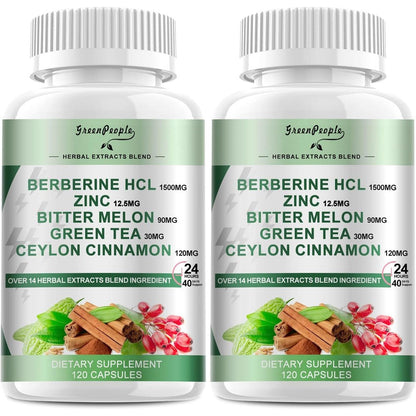 Greenpeople Berberine 1500mg with Ceylon Cinnamon bottle front view