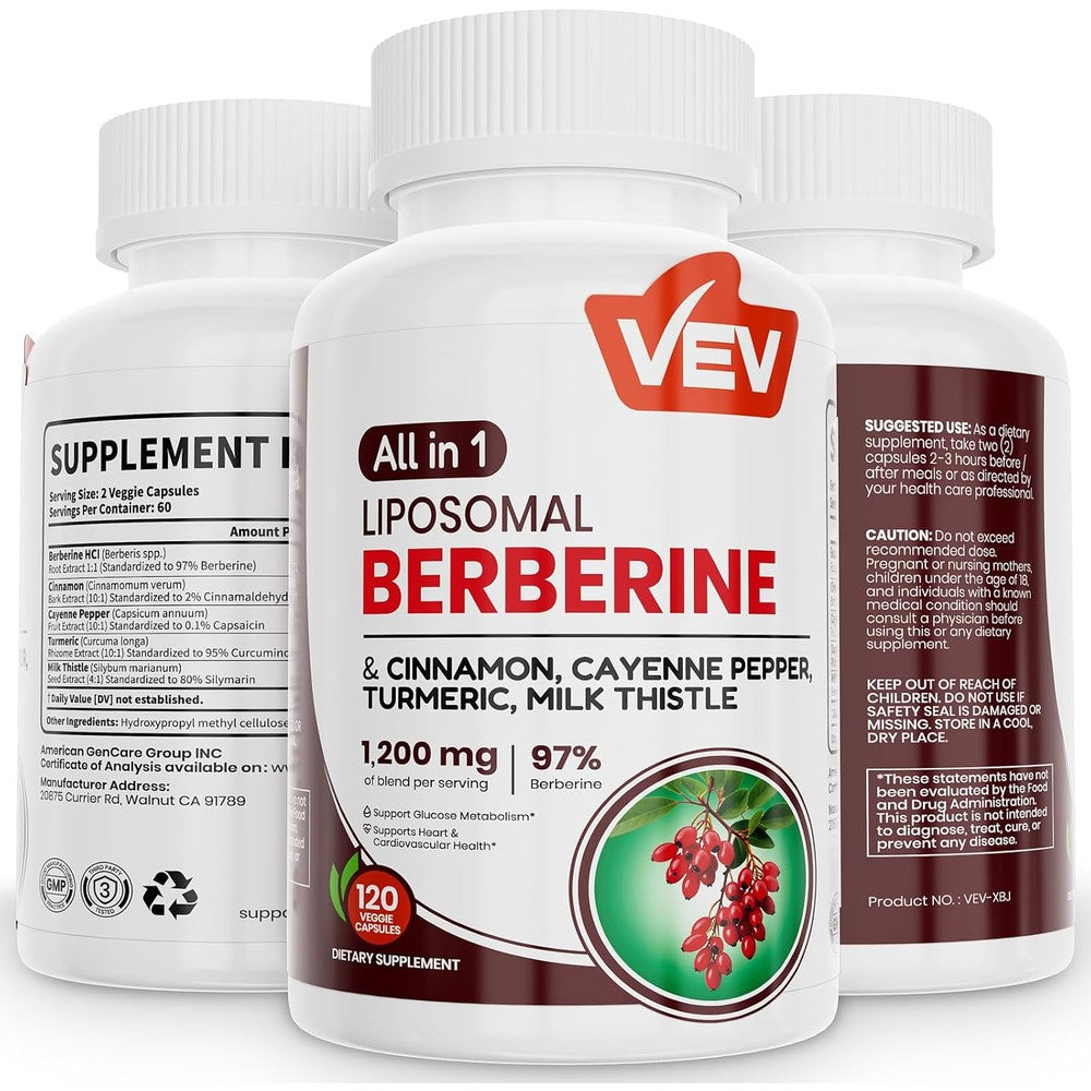 Vev Berberine 1200mg Complex bottle front view