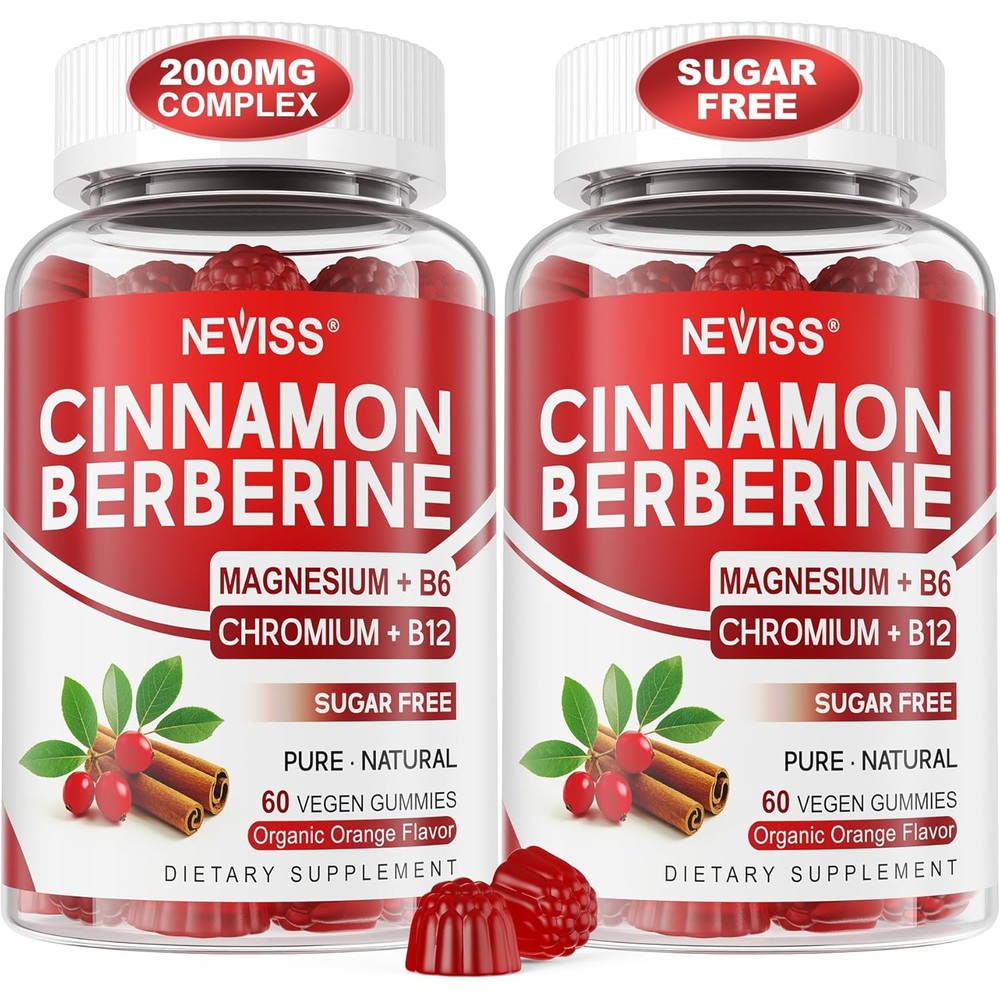 Neviss Sugar-Free Berberine and Ceylon Cinnamon Gummies front bottle view
