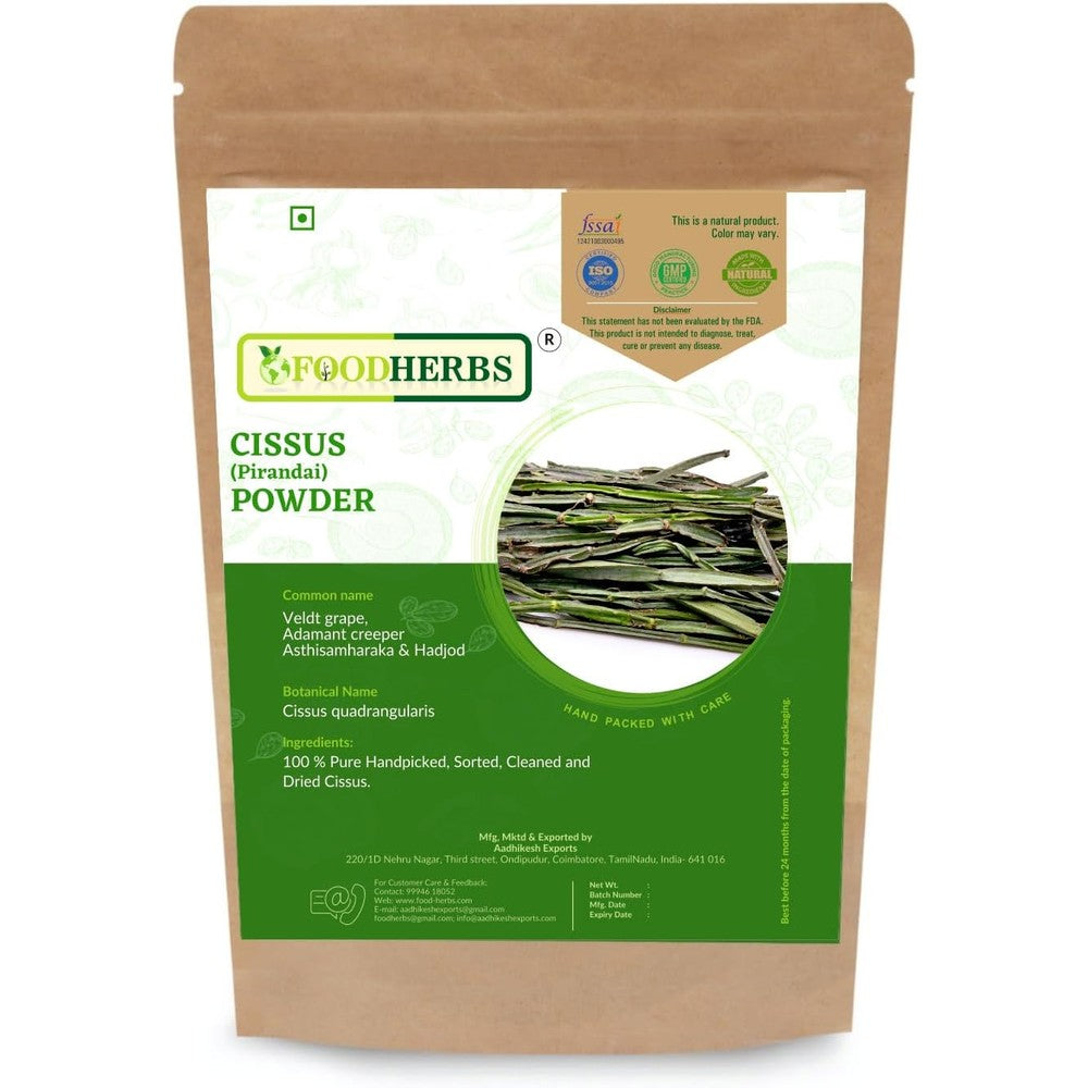 Foodherbs Cissus Quadrangularis Powder 200 Grams front packaging for bone wellness