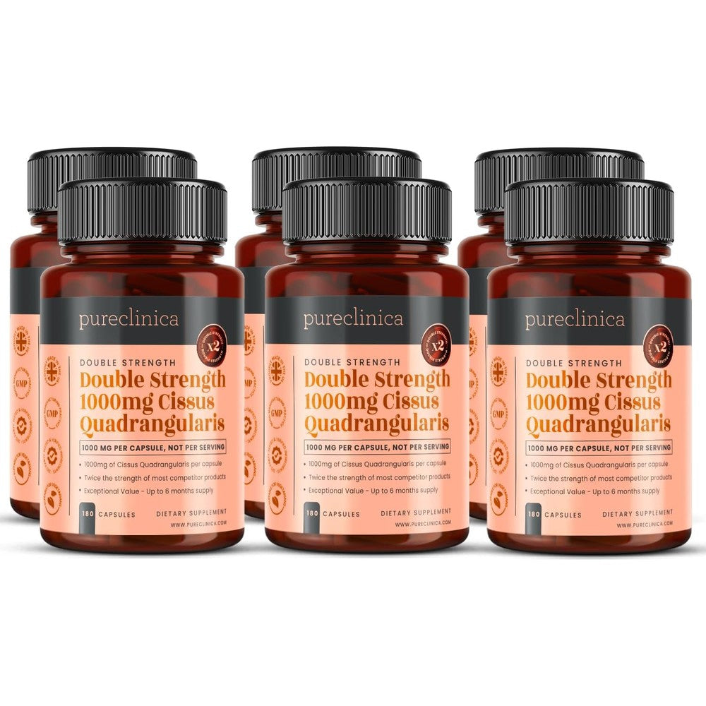 Pureclinica Double Strength Cissus Quadrangularis 1000mg bottle front view for joint support.