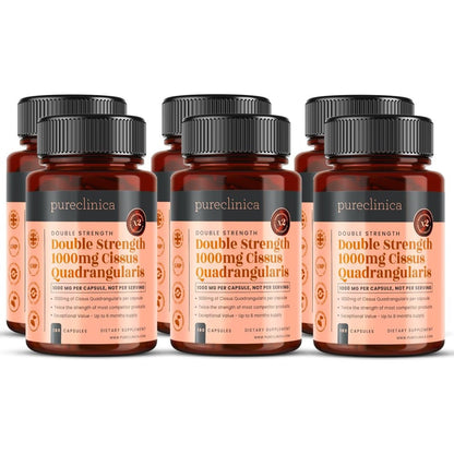 Pureclinica Double Strength Cissus Quadrangularis 1000mg bottle front view for joint support.