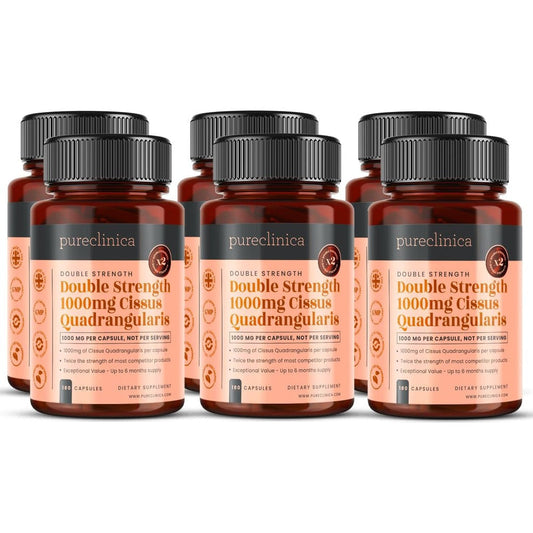 Pureclinica Double Strength Cissus Quadrangularis 1000mg bottle front view for joint support.