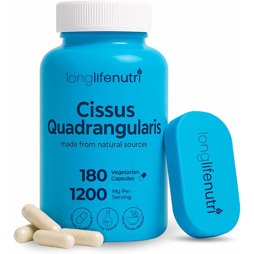 LongLifeNutri Cissus Quadrangularis 1200mg bottle front view for premium joint support.