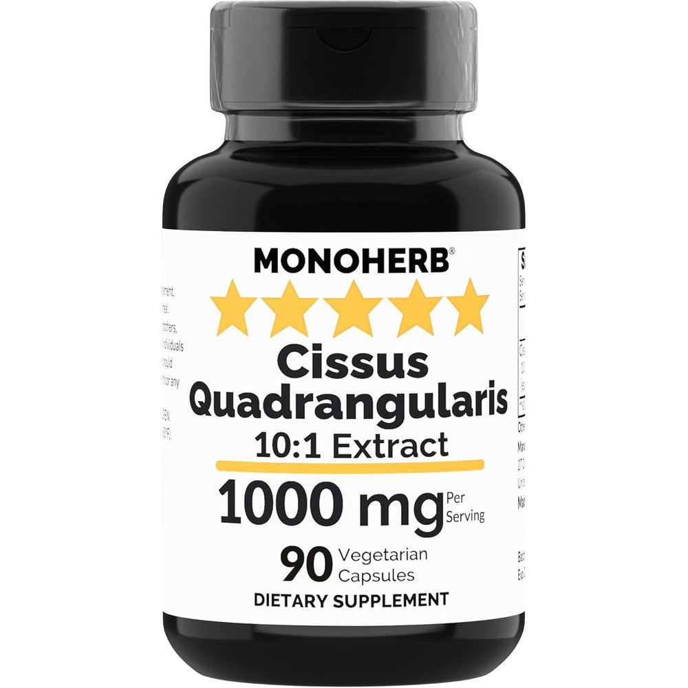 Monoherb Cissus Quadrangularis 10X Extract 90 capsules bottle front view for joint support.