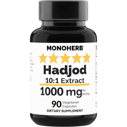 MONOHERB Hadjod Extract 1000mg 90 vegetarian capsules front bottle view for joint support.
