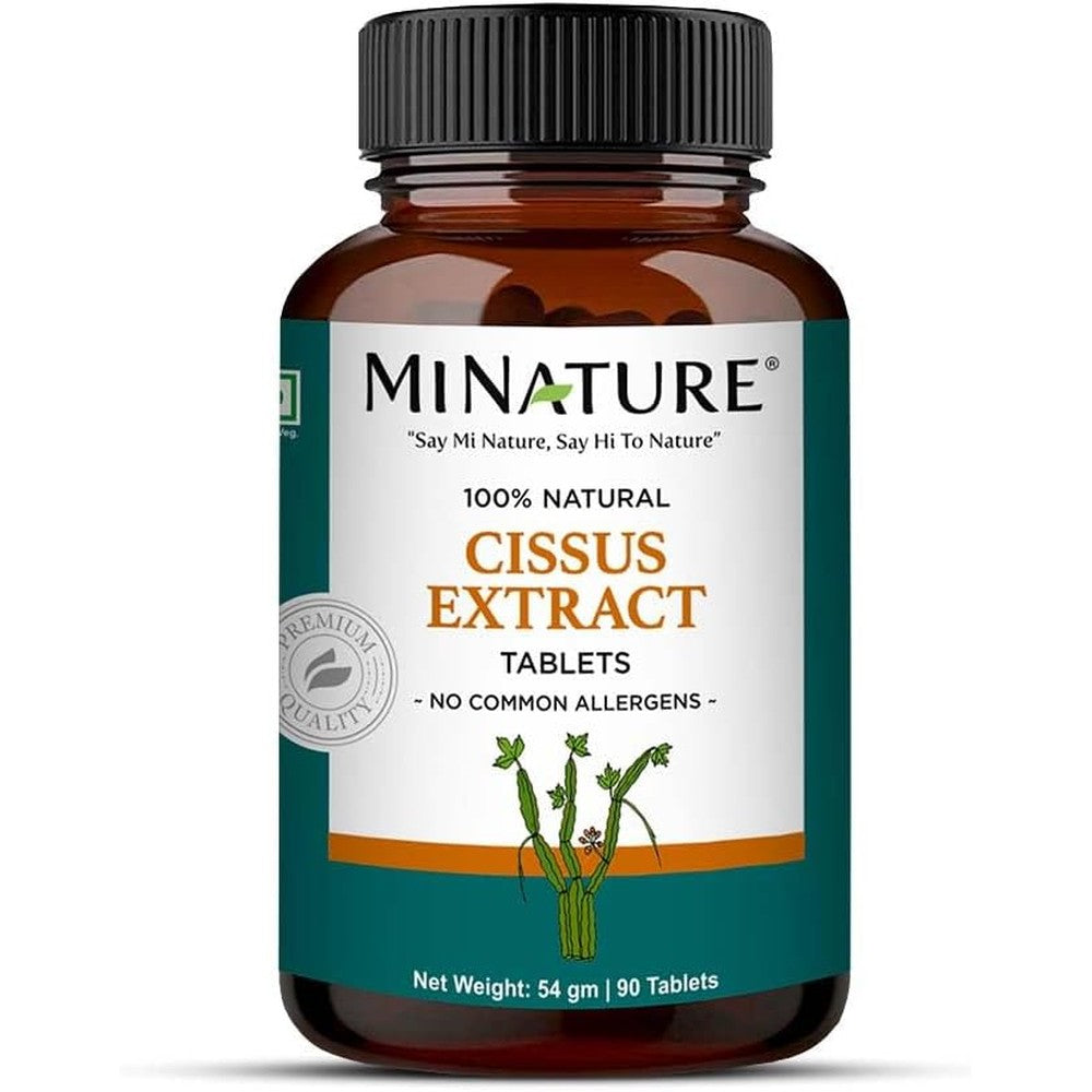 Mi Nature Cissus Extract Tablets front view showcasing bottle packaging and 1000mg strength label.