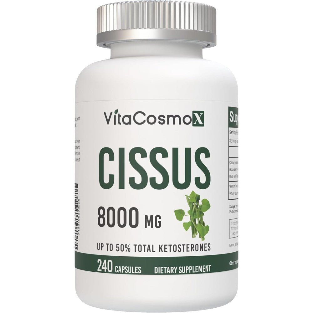 VitaCosmoX Cissus Quadrangularis Extract front view bottle showing 8000 milligrams strength
