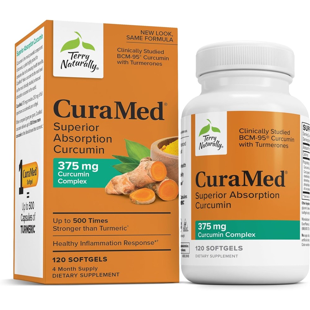 Terry Naturally CuraMed 375mg Curcumin 120 Softgels front view