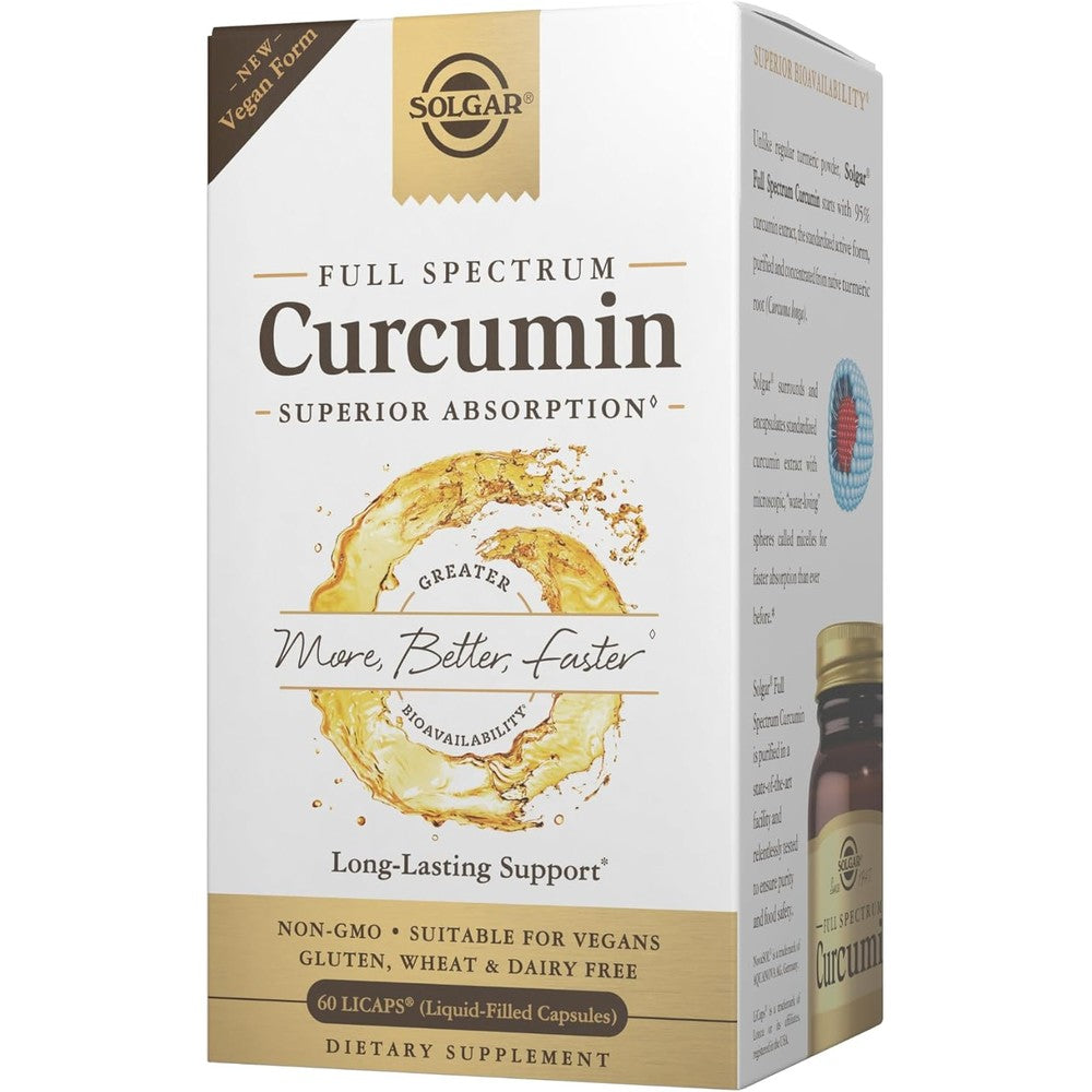 Solgar Full Spectrum Curcumin 60 Liquid Capsules bottle front view for health support