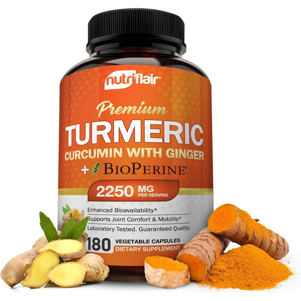 NutriFlair Turmeric Curcumin with Ginger front view bottle