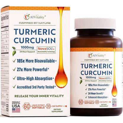 A1Vitality NovaSOL Turmeric Curcumin 1000mg bottle front view
