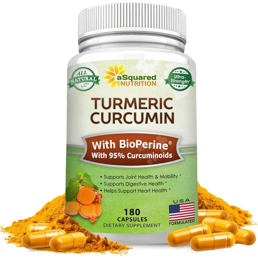 aSquared Nutrition Turmeric Curcumin 1300mg front view supplement bottle