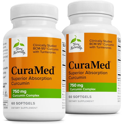 Terry Naturally CuraMed 750mg curcumin complex supplement bottle front view