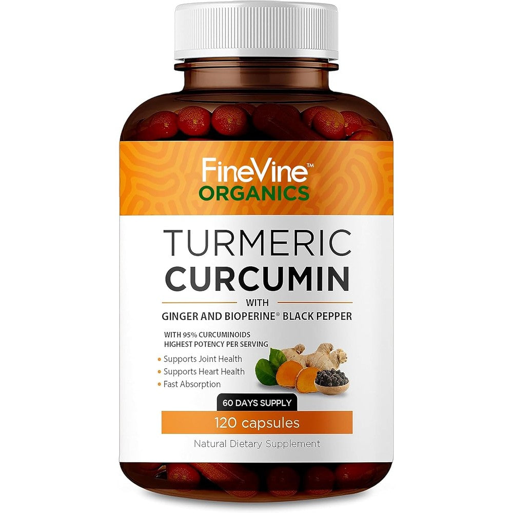 FineVine Turmeric Curcumin with BioPerine and Ginger front view
