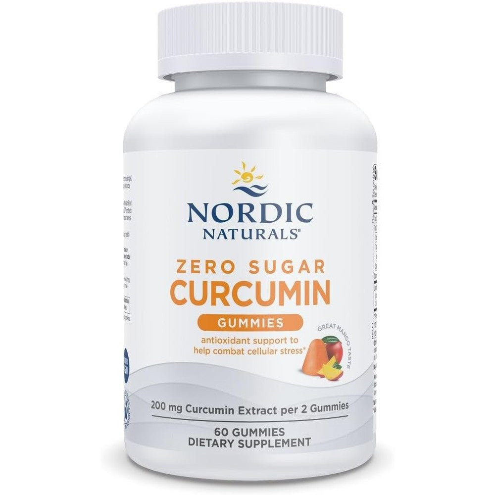 Nordic Naturals Zero Sugar Curcumin Gummies Mango front view bottle