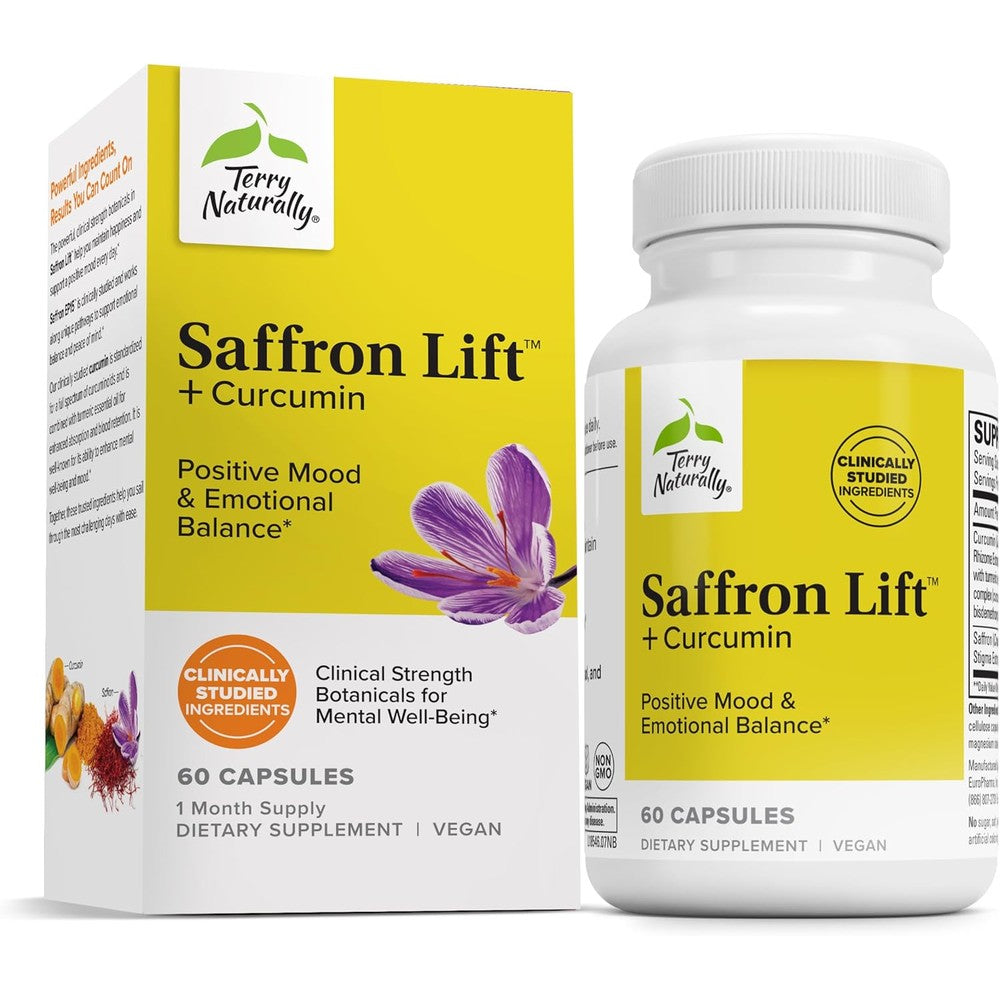 Terry Naturally Saffron Lift plus Curcumin supplement bottle front view