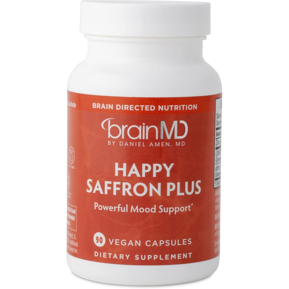 BrainMD Happy Saffron Plus 90 Capsules bottle front view