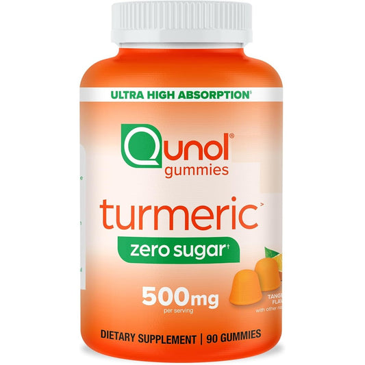 Qunol Zero Sugar Turmeric Curcumin Gummies front bottle view