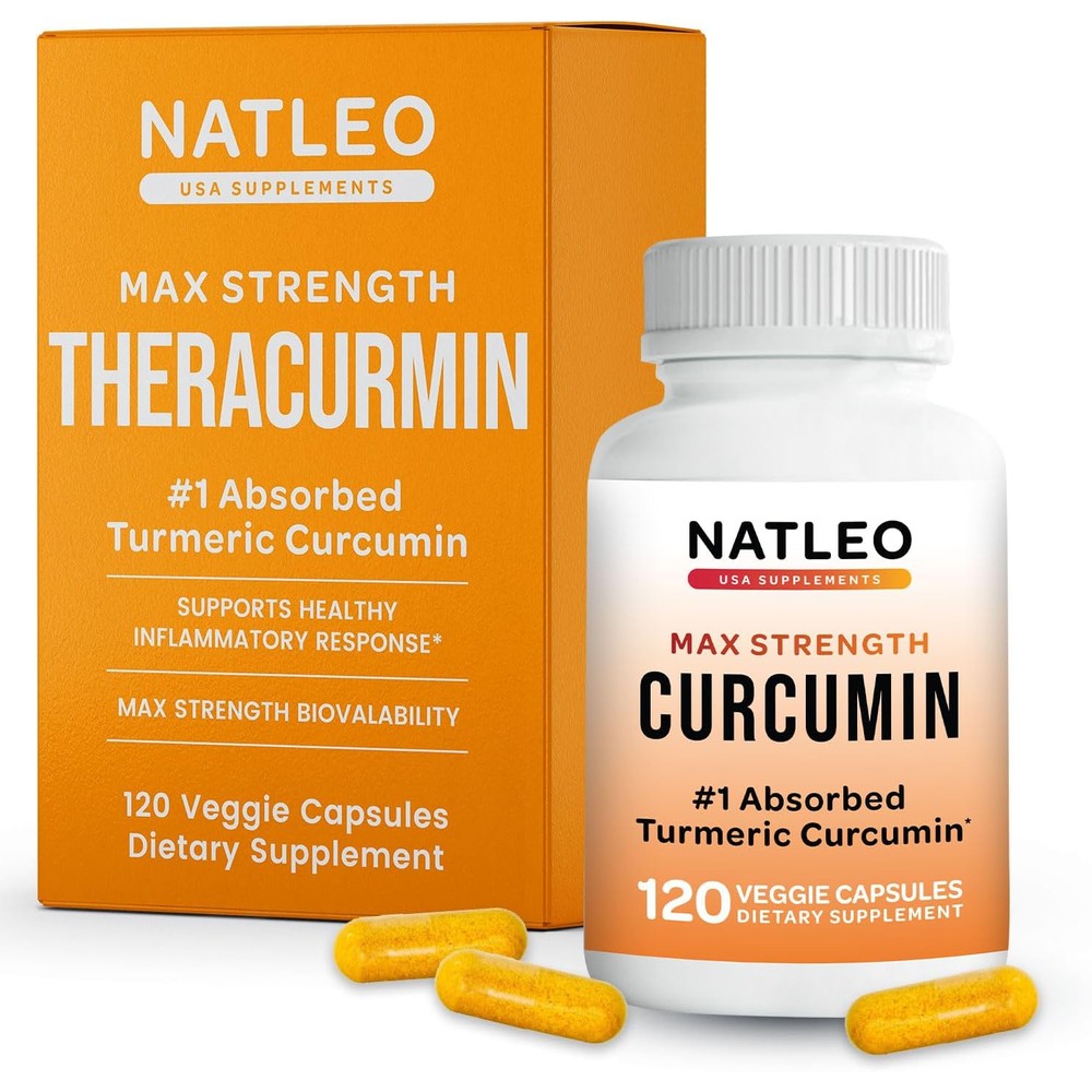 Natleo Theracurmin Turmeric Curcumin 120 Capsules front bottle view