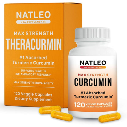 Natleo Theracurmin Turmeric Curcumin 120 Capsules front bottle view