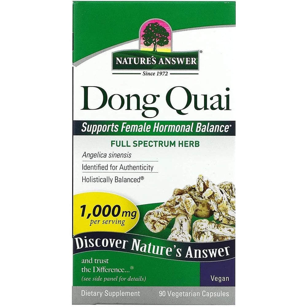 Nature's Answer Dong Quai Root 1000 mg 90 vegetarian capsules front bottle view for female hormonal balance