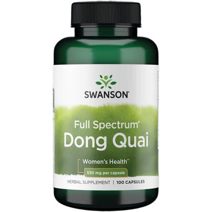 Swanson Full Spectrum Dong Quai 530 mg 100 capsules front view bottle showing women's health supplement label