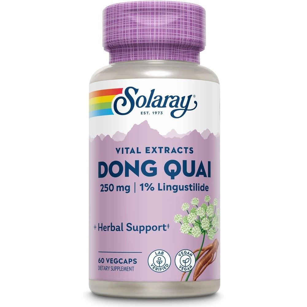 Solaray Guaranteed Potency Dong Quai Root Extract 60 VegCaps front bottle view for female hormonal support
