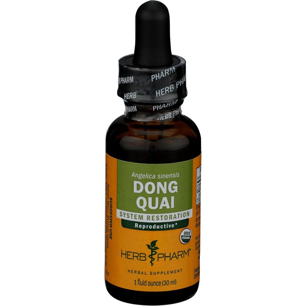Herb Pharm Dong Quai Liquid Extract 1 Fluid Ounce bottle front view showing certified organic label.