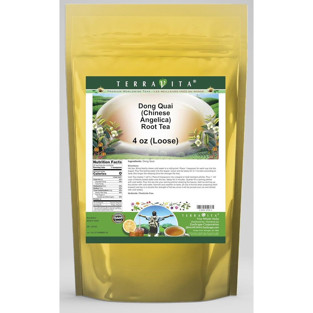 Terravita Dong Quai Root Tea front view of premium loose leaf herbal pouch