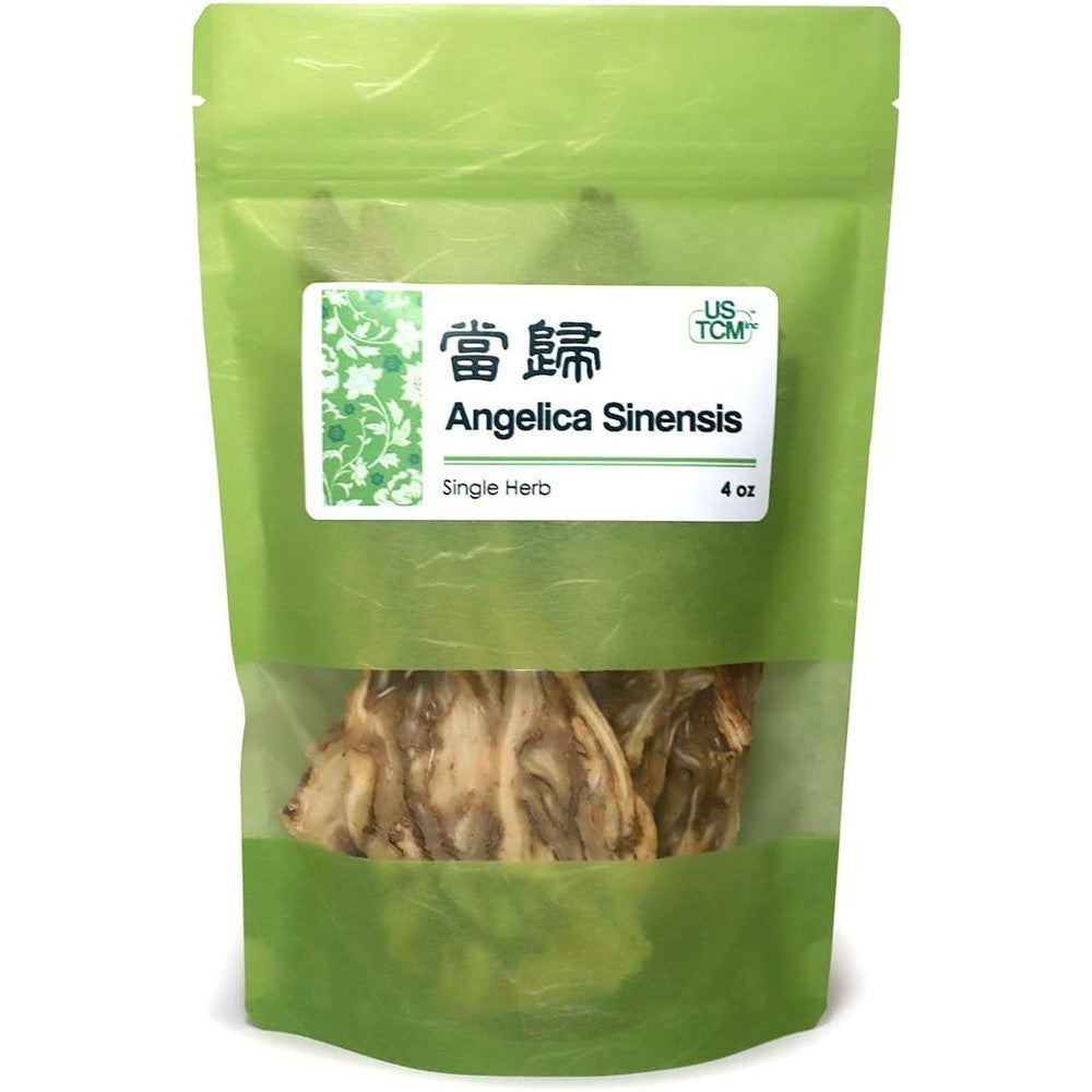 USTCM Angelica Sinensis Root front view pouch of dried herb slices for wellness