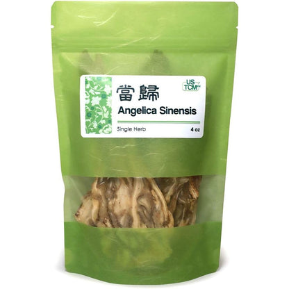 USTCM Angelica Sinensis Root front view pouch of dried herb slices for wellness