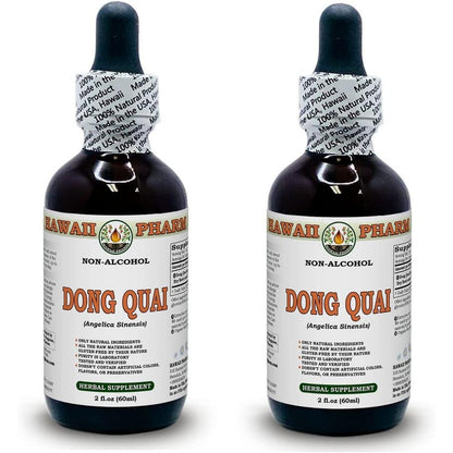 Hawaii Pharm Dong Quai Liquid Extract front view showing packaging for holistic hormone support.
