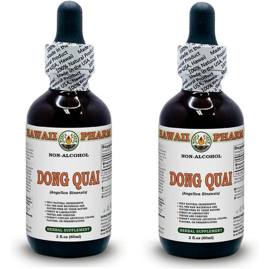 Hawaii Pharm Dong Quai Liquid Extract front view showing packaging for holistic hormone support.
