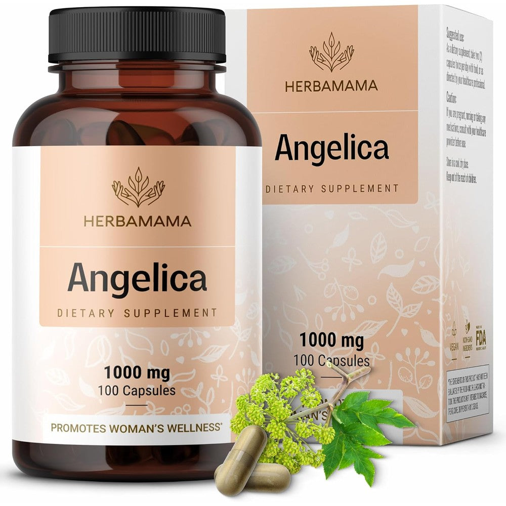 HERBAMAMA Dong Quai Supplement front bottle view showing 1000mg women wellness formula.
