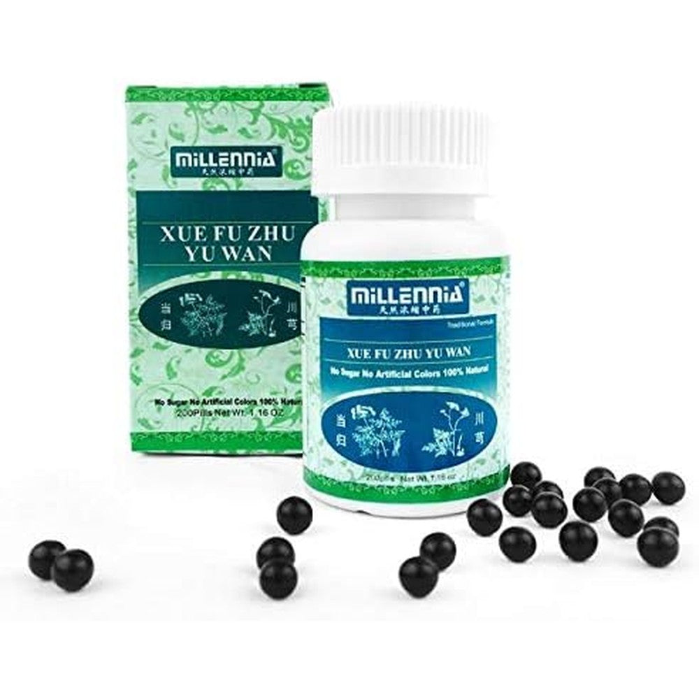 Millennia Xue Fu Zhu Yu Wan herbal formula 200 pills bottle front view