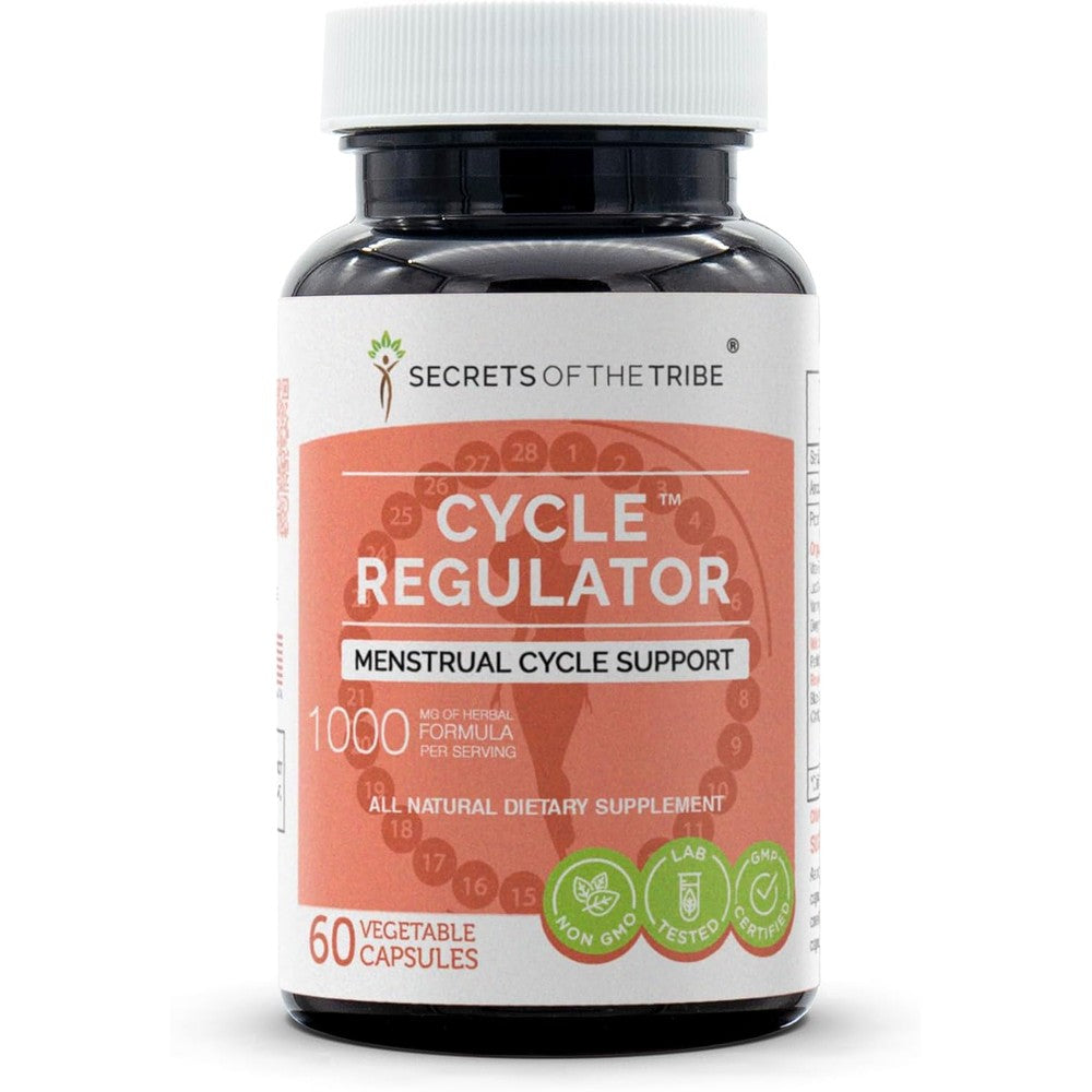 Secrets of the Tribe Cycle Regulator 60 capsules front view bottle for natural hormone balance