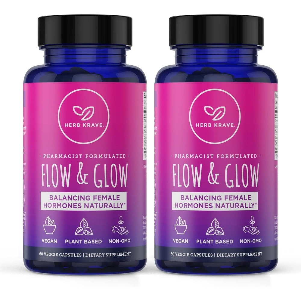 Herb Krave Flow And Glow Hormone Balance twin pack front view for women health support