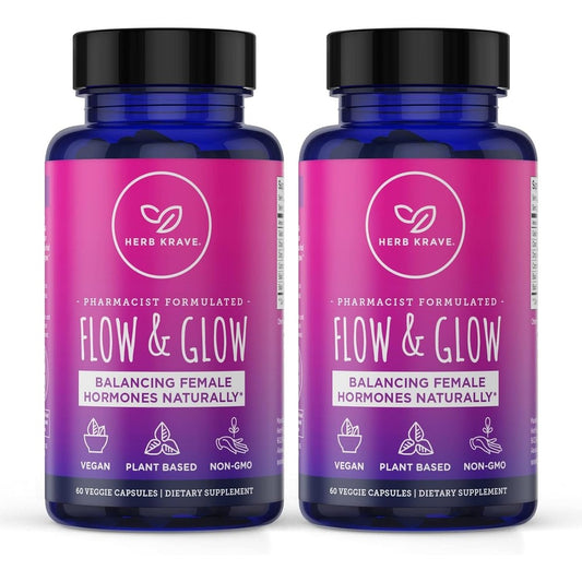 Herb Krave Flow And Glow Hormone Balance twin pack front view for women health support