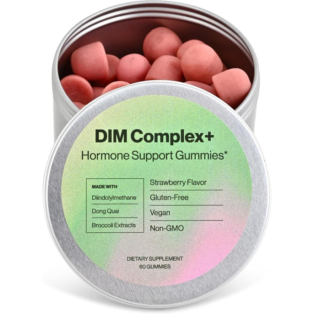 Habit + Habitat DIM Complex Hormone Support Gummies front view bottle showcasing the strawberry flavor.